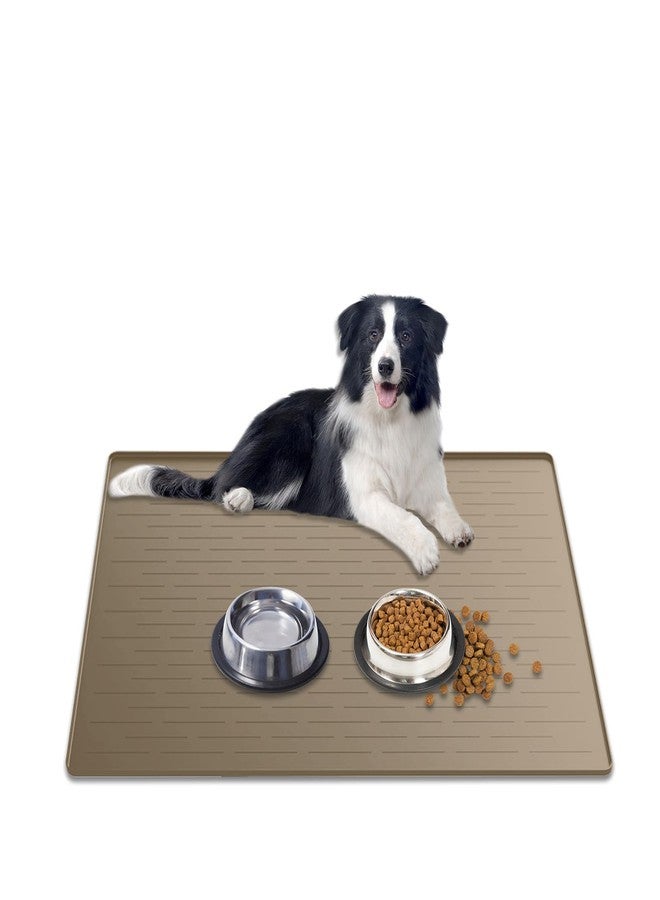 Goldleaf Large Dog Mat for Food and Water, 31.8"x23.8" Silicone Pet Feeding Mats, Waterproof Dog Bowl Mat with High Edges to Prevent Water and Food Spills, Brown - Image 1
